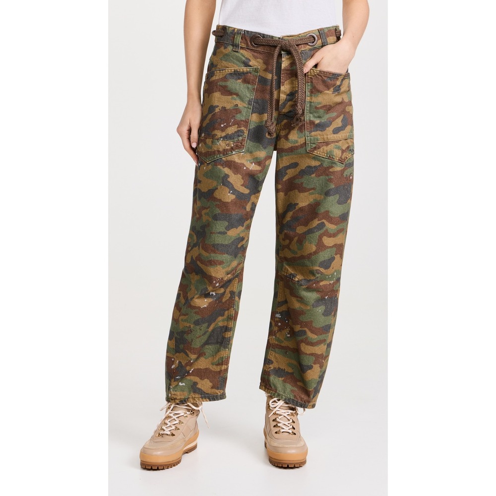 Free People Moxie Printed Low Slung Barrel Leg Jeans Camo Paint Splatter 28 - Picture 2 of 8